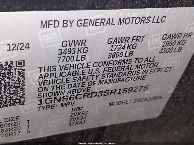Aukcja sprzedaży 2025 Chevrolet Suburban 4wd Lt, vin: 1GNS6CRD3SR159275, numer aukcji: 44939726