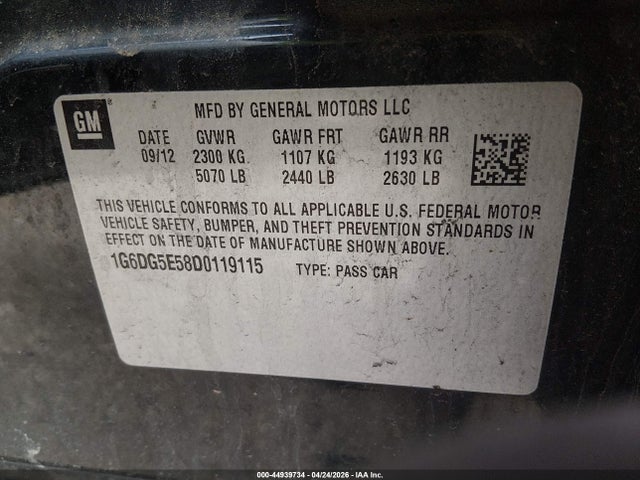Продажа на аукционе авто 2013 Cadillac Cts Luxury, vin: 1G6DG5E58D0119115, номер лота: 44939734