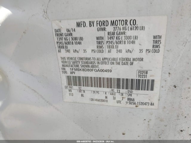 Aukcja sprzedaży 2015 Ford Explorer Xlt, vin: 1FM5K8D80FGA00459, numer aukcji: 44939763