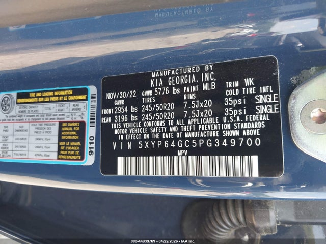 44939769 :رقم المزاد ، 5XYP64GC5PG349700 vin ، 2023 Kia Telluride S مزاد بيع