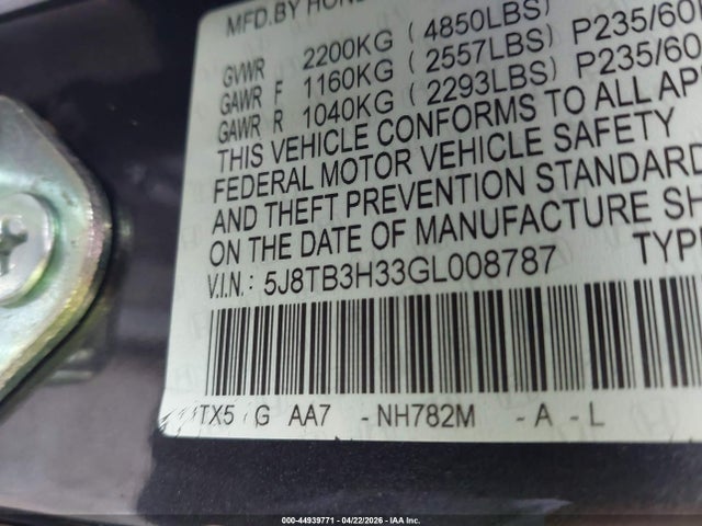 Aukcja sprzedaży 2016 Acura Rdx Acurawatch Plus Pkg, vin: 5J8TB3H33GL008787, numer aukcji: 44939771