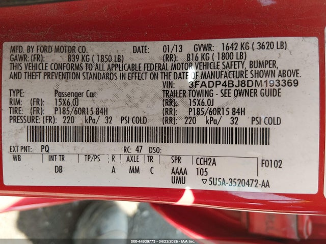 Продажа на аукционе авто 2013 Ford Fiesta Se, vin: 3FADP4BJ8DM193369, номер лота: 44939773