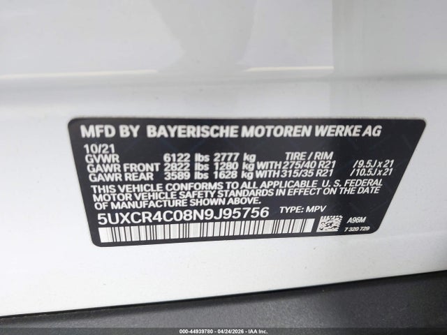 Продаж на аукціоні авто 2022 Bmw X5 Sdrive40i, vin: 5UXCR4C08N9J95756, номер лоту: 44939780