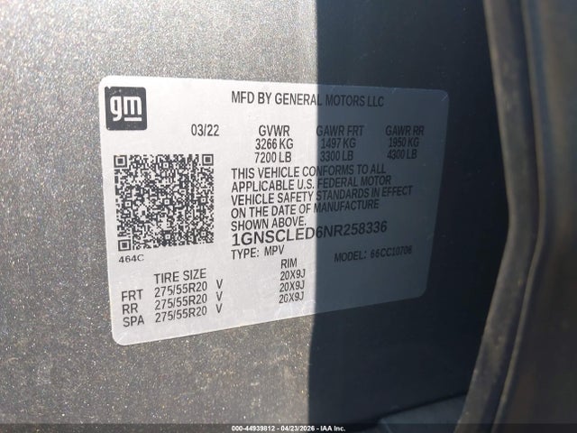 Продажа на аукционе авто 2022 Chevrolet Tahoe 2wd Commercial Fleet, vin: 1GNSCLED6NR258336, номер лота: 44939812