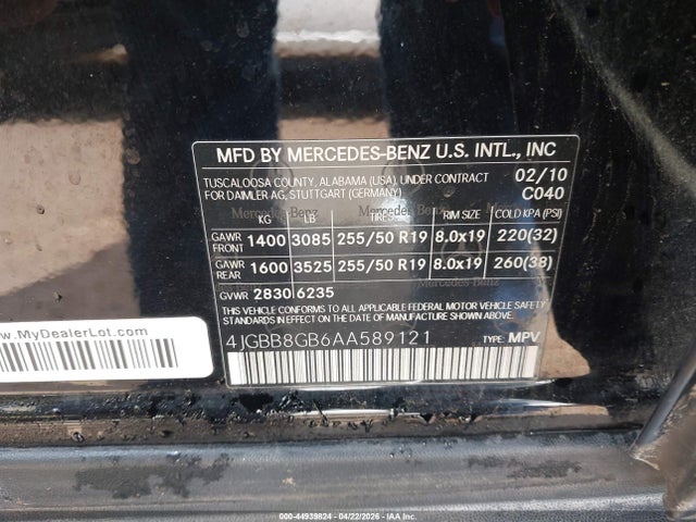 Продажа на аукционе авто 2010 Mercedes-benz Ml 350 4matic, vin: 4JGBB8GB6AA589121, номер лота: 44939824