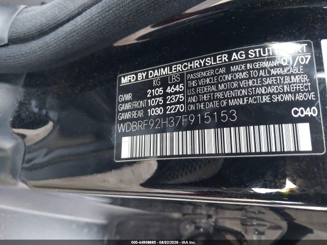 44939845 :رقم المزاد ، WDBRF92H37F915153 vin ، 2007 Mercedes-benz C 280 Luxury 4matic مزاد بيع
