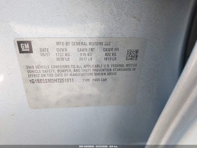 Продажа на аукционе авто 2017 Chevrolet Cruze Lt Auto, vin: 1G1BE5SM3H7251811, номер лота: 44939859