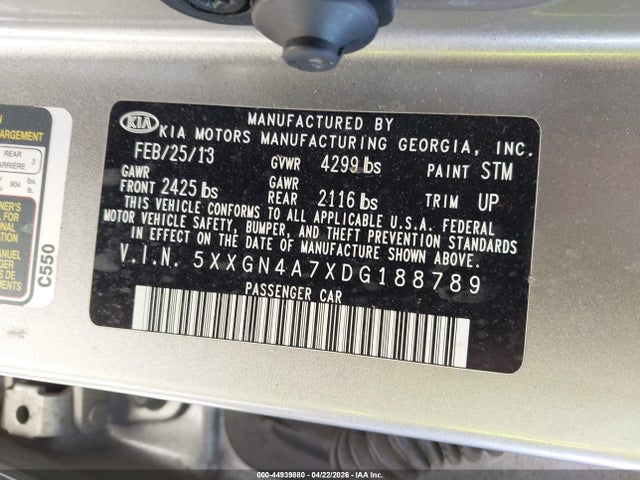 Продаж на аукціоні авто 2013 Kia Optima Ex, vin: 5XXGN4A7XDG188789, номер лоту: 44939880