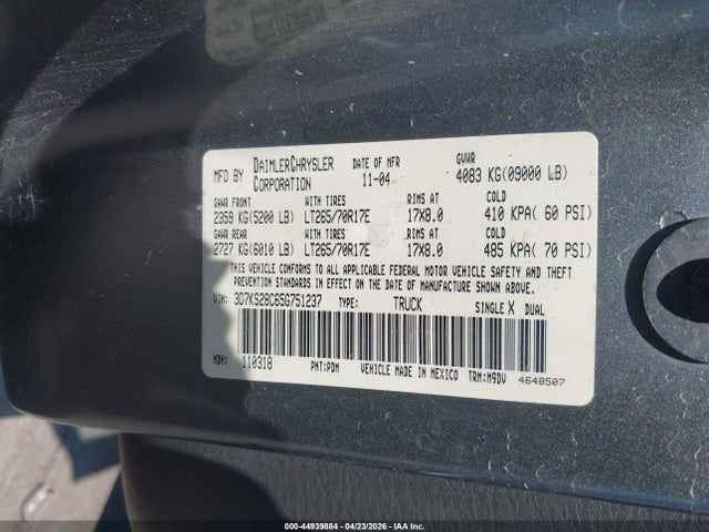 Продаж на аукціоні авто 2005 Dodge Ram 2500 Slt/laramie, vin: 3D7KS28C65G751237, номер лоту: 44939884