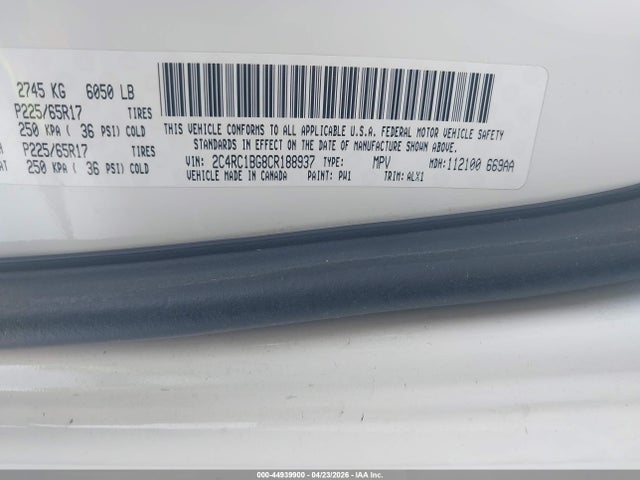 44939900 :رقم المزاد ، 2C4RC1BG8CR188937 vin ، 2012 Chrysler Town & Country Touring مزاد بيع