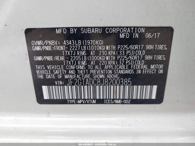 44939931 :رقم المزاد ، JF2GTADC8J8200385 vin ، 2018 Subaru Crosstrek 2.0i Premium مزاد بيع