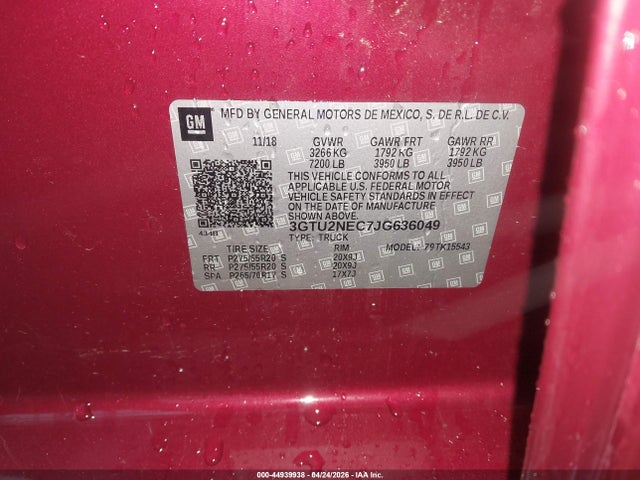 44939938 :رقم المزاد ، 3GTU2NEC7JG636049 vin ، 2018 Gmc Sierra 1500 Slt مزاد بيع