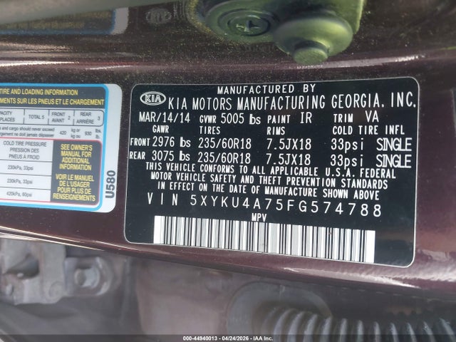 Aukcja sprzedaży 2015 Kia Sorento Ex V6, vin: 5XYKU4A75FG574788, numer aukcji: 44940013