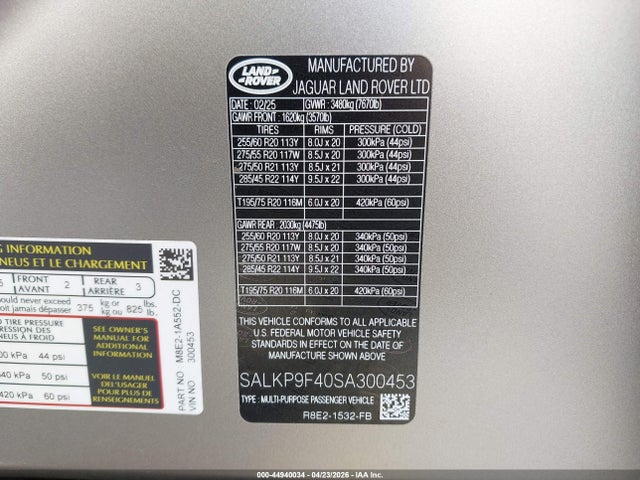 SALKP9F40SA300453 Land Rover Range Rover P550e Se