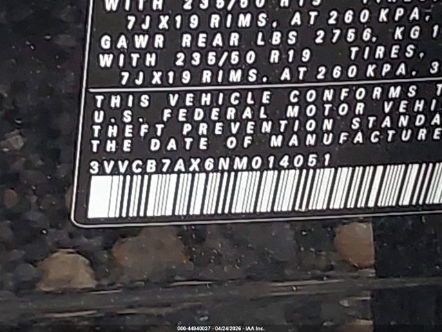 44940037 :رقم المزاد ، 3VVCB7AX6NM014051 vin ، 2022 Volkswagen Tiguan 2.0t Se R-line Black مزاد بيع