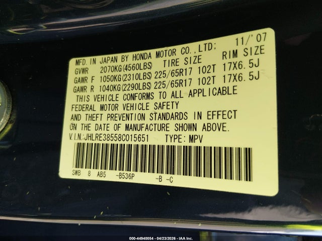 Продажа на аукционе авто 2008 Honda Cr-v Ex, vin: JHLRE38558C015651, номер лота: 44940054