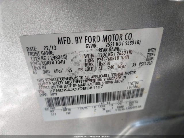 2013 Ford Edge Sel მანქანა იყიდება აუქციონზე, vin: 2FMDK4JC0DBB81127, აუქციონის ნომერი: 44940057