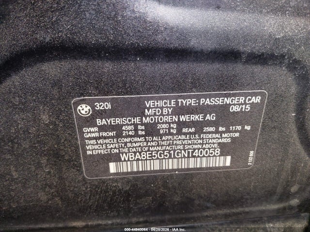 Продаж на аукціоні авто 2016 Bmw 320i Xdrive, vin: WBA8E5G51GNT40058, номер лоту: 44940064