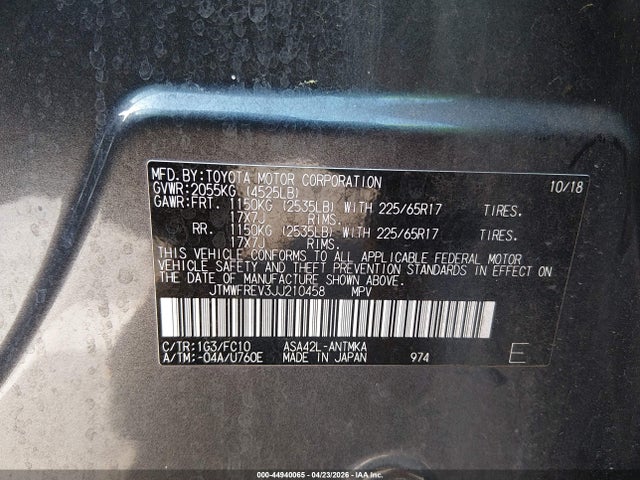 Aukcja sprzedaży 2018 Toyota Rav4 Xle, vin: JTMWFREV3JJ210458, numer aukcji: 44940065
