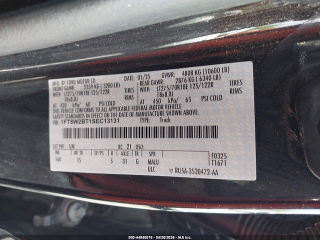 2025 Ford F-250 Xl მანქანა იყიდება აუქციონზე, vin: 1FT8W2BT1SEC13131, აუქციონის ნომერი: 44940078