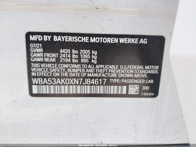 Продаж на аукціоні авто 2022 Bmw 228 Gran Coupe I Sdrive, vin: WBA53AK0XN7J84617, номер лоту: 44940128