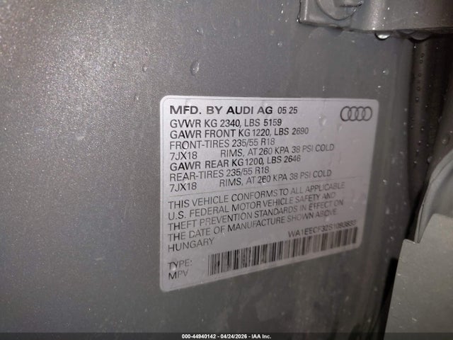 Aukcja sprzedaży 2025 Audi Q3 Premium 45 Tfsi S Line Quattro Tiptronic, vin: WA1EECF32S1093833, numer aukcji: 44940142