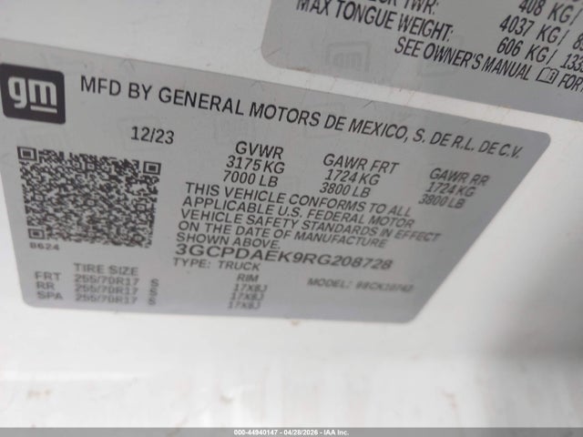 44940147 :رقم المزاد ، 3GCPDAEK9RG208728 vin ، 2024 Chevrolet Silverado 1500 4wd  Standard Bed Wt مزاد بيع