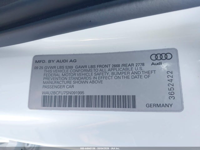 Aukcja sprzedaży 2025 Audi All-new A5 Premium Plus Tfsi Quattro S Tronic, vin: WAU2BCFU7SN091995, numer aukcji: 44940156