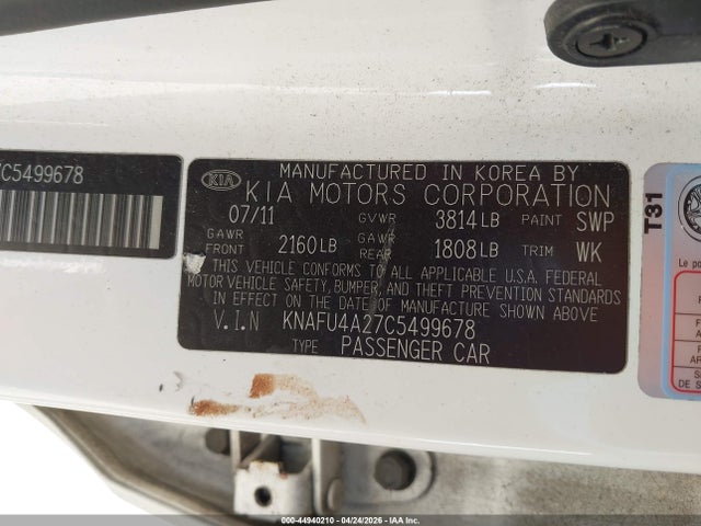 44940210 :رقم المزاد ، KNAFU4A27C5499678 vin ، 2012 Kia Forte Ex مزاد بيع