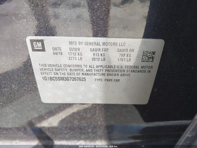 Aukcja sprzedaży 2016 Chevrolet Cruze Ls Auto, vin: 1G1BC5SM3G7267625, numer aukcji: 44940220
