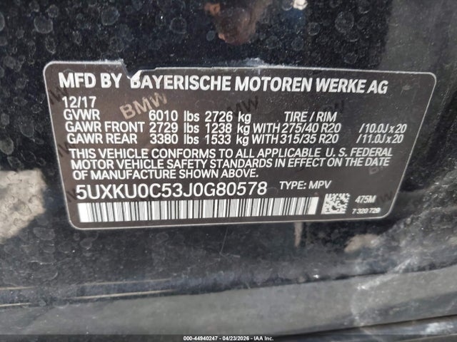 Aukcja sprzedaży 2018 Bmw X6 Sdrive35i, vin: 5UXKU0C53J0G80578, numer aukcji: 44940247