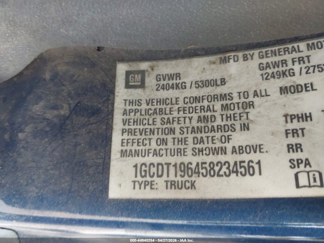 44940254 :رقم المزاد ، 1GCDT196458234561 vin ، 2005 Chevrolet Colorado Ls مزاد بيع