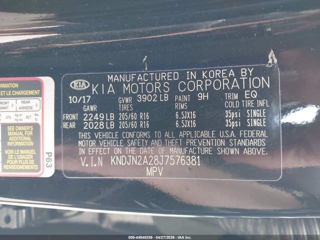 2018 Kia Soul მანქანა იყიდება აუქციონზე, vin: KNDJN2A28J7576381, აუქციონის ნომერი: 44940259