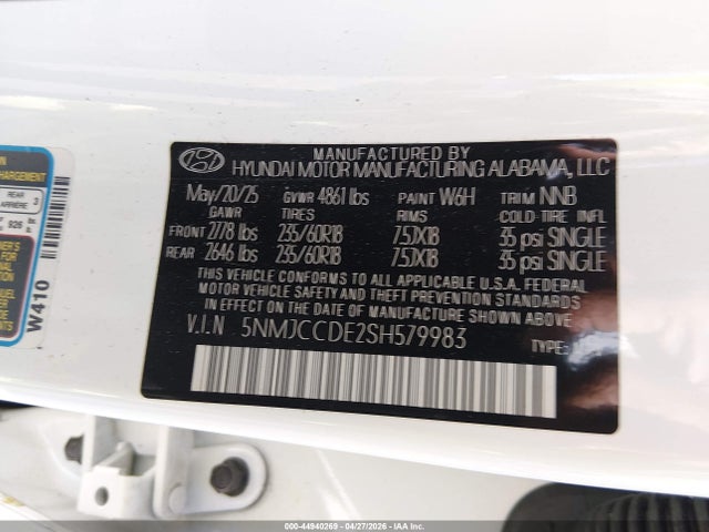 Продажа на аукционе авто 2025 Hyundai Tucson Sel Convenience, vin: 5NMJCCDE2SH579983, номер лота: 44940269