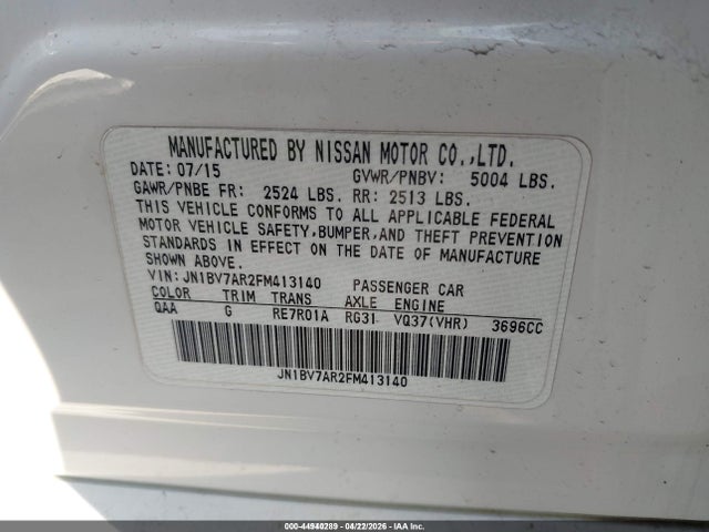 Aukcja sprzedaży 2015 Infiniti Q50 Premium, vin: JN1BV7AR2FM413140, numer aukcji: 44940289
