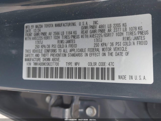 Aukcja sprzedaży 2025 Mazda Cx-50 2.5 S Preferred Package, vin: 7MMVABBM0SN337708, numer aukcji: 44940290