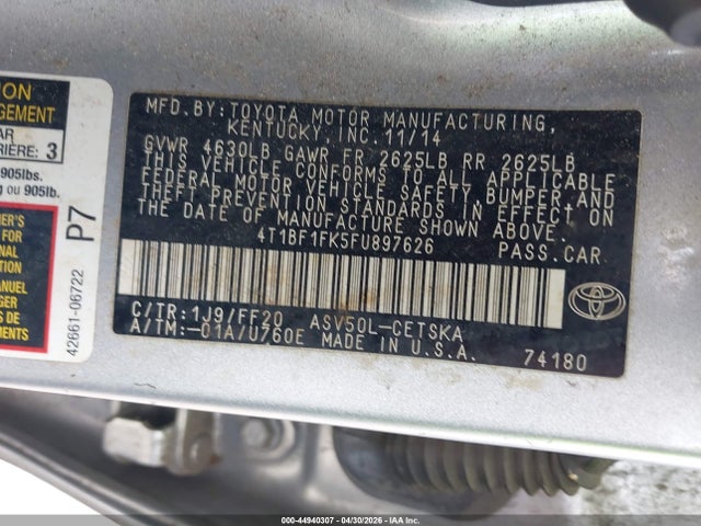 2015 Toyota Camry Se მანქანა იყიდება აუქციონზე, vin: 4T1BF1FK5FU897626, აუქციონის ნომერი: 44940307