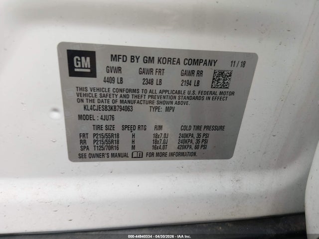 Aukcja sprzedaży 2019 Buick Encore Awd Preferred, vin: KL4CJESB3KB794063, numer aukcji: 44940334