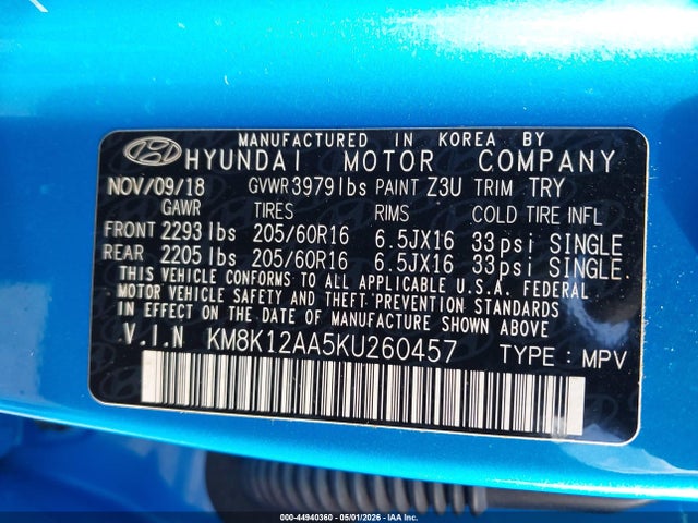 Продаж на аукціоні авто 2019 Hyundai Kona Se, vin: KM8K12AA5KU260457, номер лоту: 44940360
