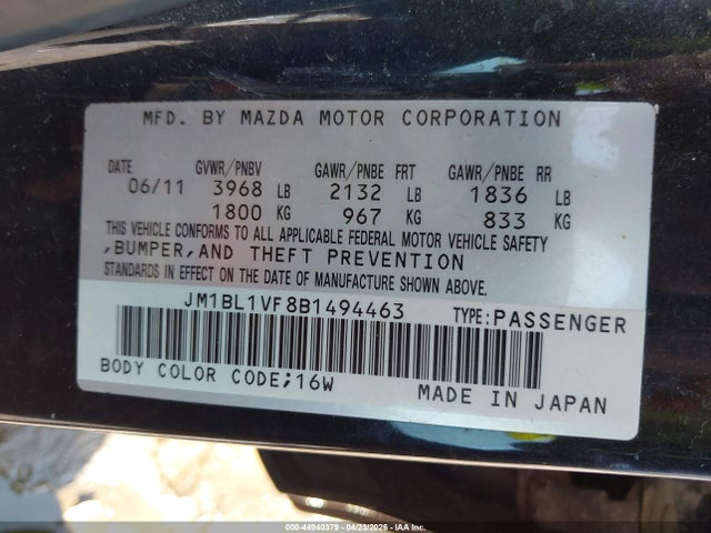 Продаж на аукціоні авто 2011 Mazda Mazda3 I Touring, vin: JM1BL1VF8B1494463, номер лоту: 44940379