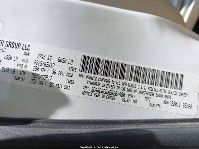 Продаж на аукціоні авто 2014 Dodge Grand Caravan Sxt, vin: 2C4RDGCGXER267480, номер лоту: 44940411