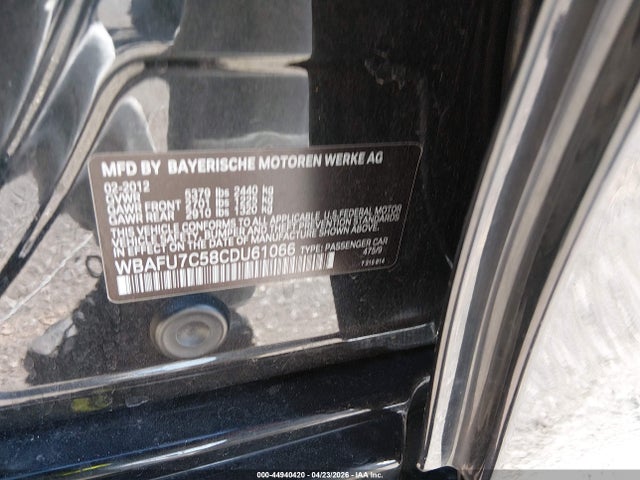 2012 Bmw 535i Xdrive მანქანა იყიდება აუქციონზე, vin: WBAFU7C58CDU61066, აუქციონის ნომერი: 44940420