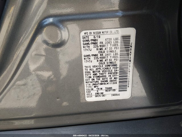 44940422 :رقم المزاد ، JN8AT2MV9LW111309 vin ، 2020 Nissan Rogue Sv Intelligent Awd مزاد بيع