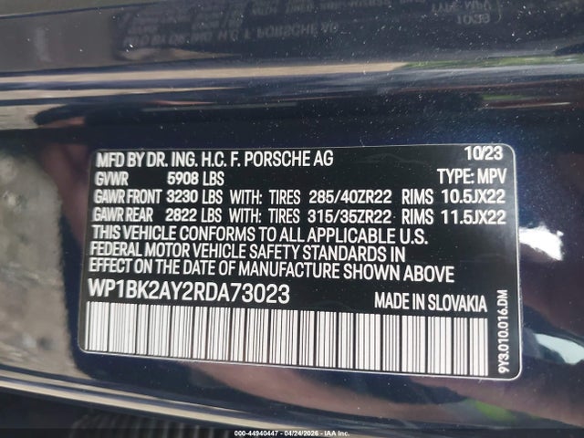 Aukcja sprzedaży 2024 Porsche Cayenne Coupe Turbo Gt, vin: WP1BK2AY2RDA73023, numer aukcji: 44940447