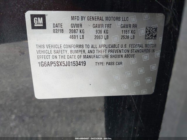 Продажа на аукционе авто 2018 Cadillac Cts Standard, vin: 1G6AP5SX5J0153419, номер лота: 44940457