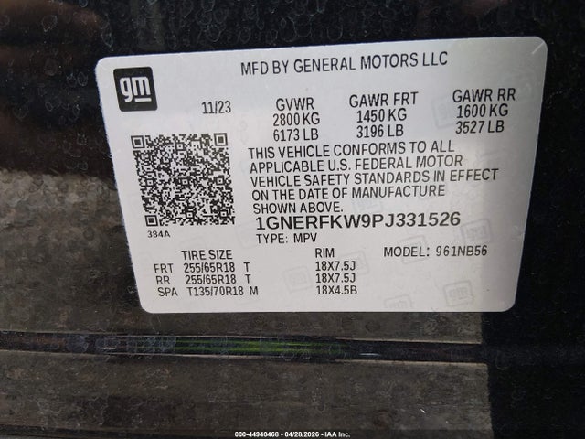 44940468 :رقم المزاد ، 1GNERFKW9PJ331526 vin ، 2023 Chevrolet Traverse Fwd Ls مزاد بيع