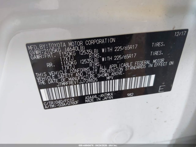 44940476 :رقم المزاد ، JTMRFREV1JJ728825 vin ، 2018 Toyota Rav4 Xle مزاد بيع
