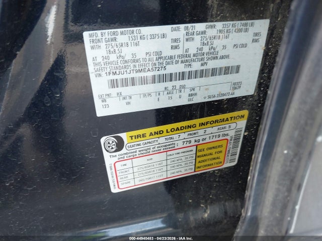 Aukcja sprzedaży 2021 Ford Expedition Xlt, vin: 1FMJU1JT9MEA57275, numer aukcji: 44940483