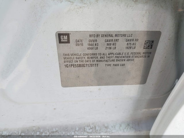 1G1PE5SB0G7178111 Chevrolet Cruze Limited 1lt Auto