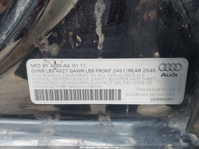 Aukcja sprzedaży 2011 Audi A4 2.0t Premium, vin: WAUBFAFL9BN040403, numer aukcji: 44940498